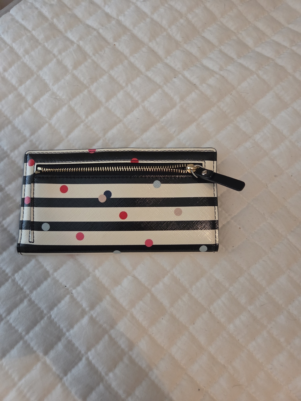 kate spade Black and White Stripe Polka Dot Continental Wallet - Picture 6 of 7